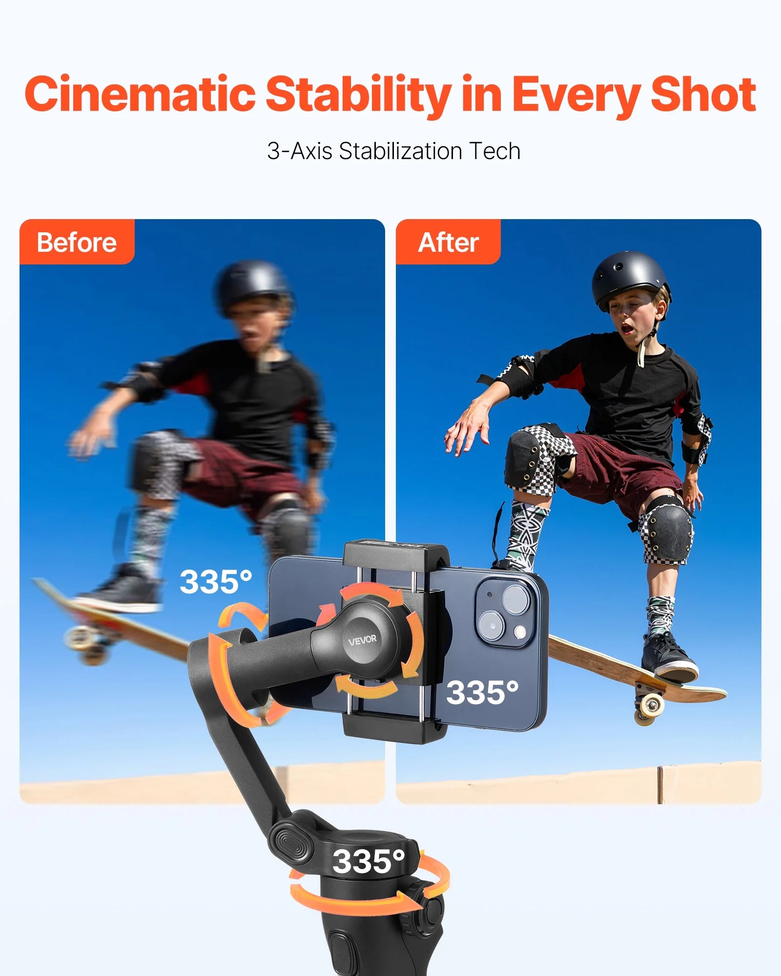 Gimbal Stabilizer for Smartphone, 3-Axis Stabilization, Phone Gimbal for Android & Iphone with Face/Object Tracking, Tripod, Portable & Foldable Handheld Phone Stabilizer for Video Recording
