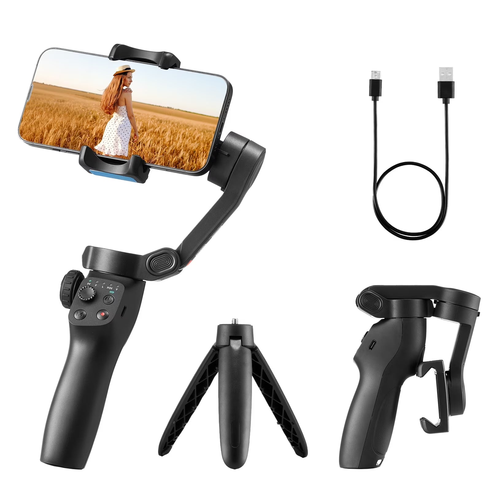Gimbal Stabilizer for Smartphone, 3-Axis Stabilization, Phone Gimbal for Android & Iphone with Face/Object Tracking, Tripod, Portable & Foldable Handheld Phone Stabilizer for Video Recording
