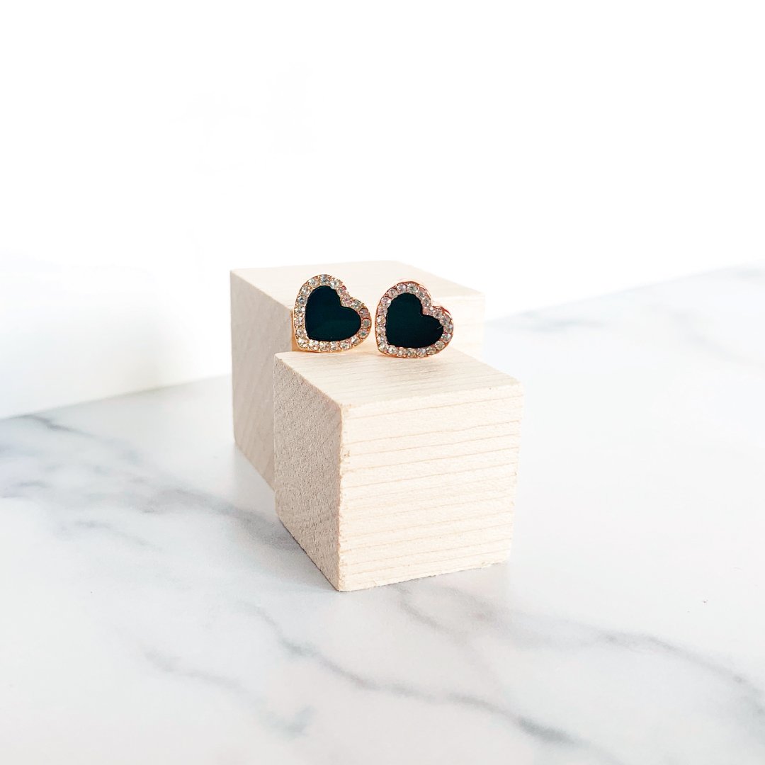 Onyx Heart Earrings-2