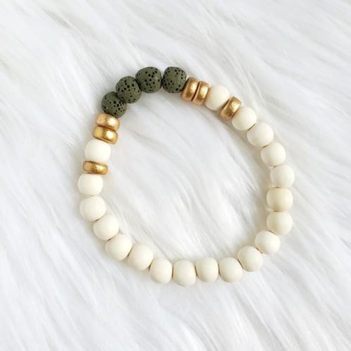 Olive Green & White Lava Stone Bracelet-0